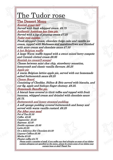 the tudor rose menu.